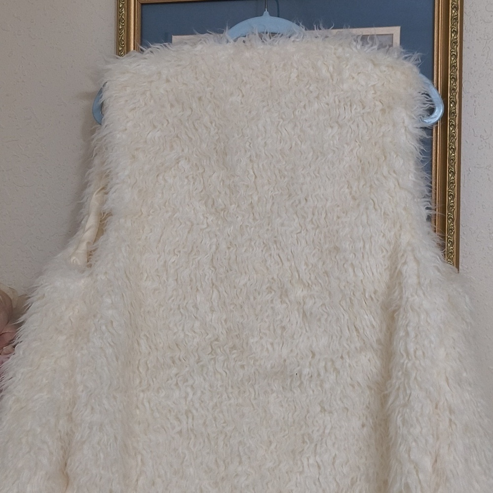 Cream Faux Fur Vest With Pockets Fall Winter Pumpkin Patch Holidays Contemporary - Picture 8 of 10